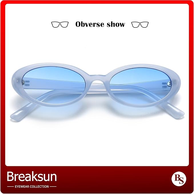 Breaksun Retro Oval Sunglasses for Women Men Fashion Small Oval Sunglasses 90s Vintage Shades