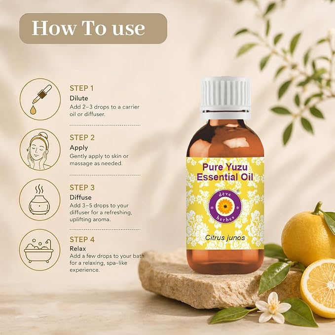 Deve Herbes Pure Yuzu Oil (Citrus Junos) Cold Pressed (Pack of Two) 100mlx2 (6.76 oz)