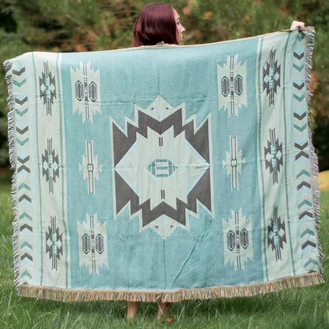 Aztec Blanket Native American Blanket for Couch Brown 51"x63" | Southwestern Throw Blanket Boho Decor Reversible Woven Tassels for Bed Chair Wall Tapestry Livingroom Outdoor