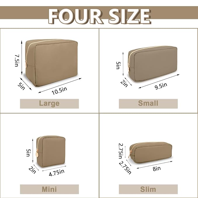 UIXIZQ Small Pencil Case Makeup Bag for Purse, Cute Pencil Pouch Preppy Nylon Makeup Brush Pouch with Zipper, Girls Portable Stationery Storage Case for Office School College(Slim-Khaki)