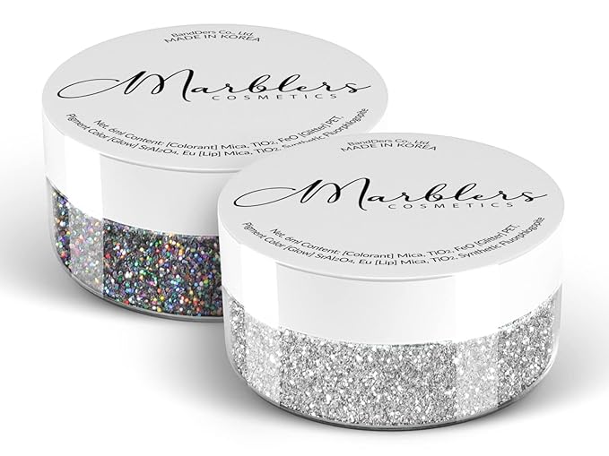 MARBLERS Twinkle Face & Body Glitter Duo [Holo Galaxy & Silver] 0.36oz (10g) | Non-Toxic | Vegan | Cruelty-Free | Eyeshadow, Nail Polish, Nail Art | Festival, Rave & Party Makeup | Nail Art | Gel Nail