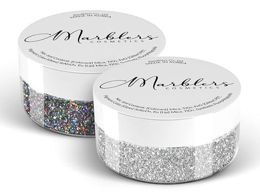 MARBLERS Twinkle Face & Body Glitter Duo [Holo Galaxy & Silver] 0.36oz (10g) | Non-Toxic | Vegan | Cruelty-Free | Eyeshadow, Nail Polish, Nail Art | Festival, Rave & Party Makeup | Nail Art | Gel Nail