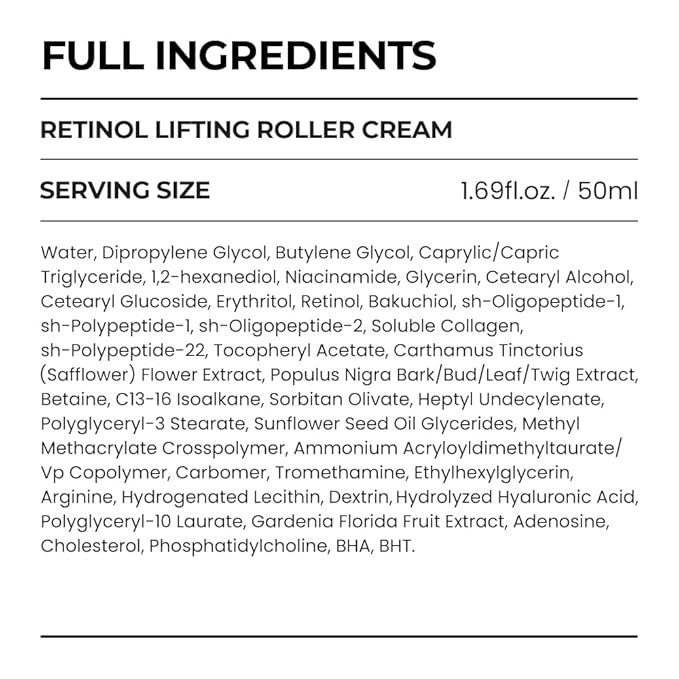 [SKIN&LAB] Retinol Lifting Roller Cream with Massage applicator, Vegan Anti Aging Face and Neck Cream for Reduce Wrinkles and Fine Line, For Face, Neck, Décolleté Wrinkle Care, 1.69 fl. oz.