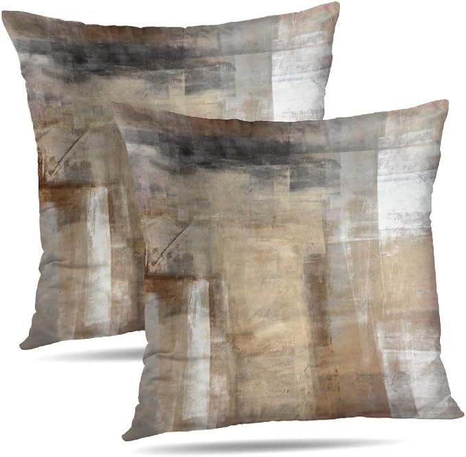 Beige Abstract Art Artwork Pillow Cover, Gallery Modern Decorative Throw Pillows Cushion Cover for Bedroom Sofa Living Room 16 x 16 Inch Set of 2