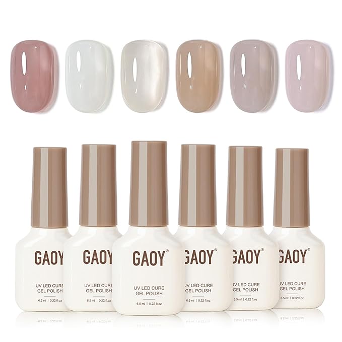 GAOY Jelly Nude Gel Nail Polish Set, 6 Transparent Colors Sheer Milky White Pink, UV Light Cure Gel Polish for Nail Art DIY at Home