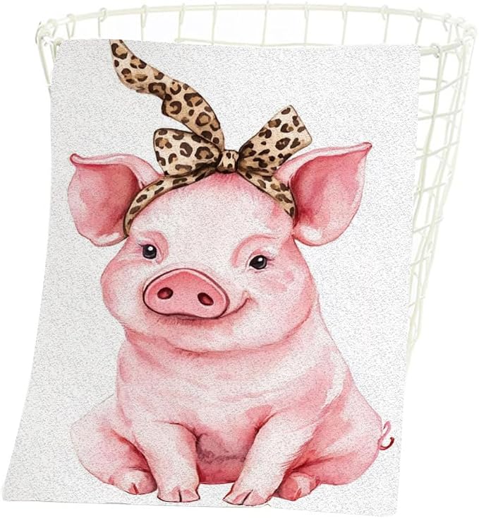 Pink Funny Cute Pig Hand Towel Farm Animal Piggy Wearing Leopard Bandana Face Towels Suit Travel Sports Pool Swimming Bath Camping Spa Gym Yoga,15x30 Inch
