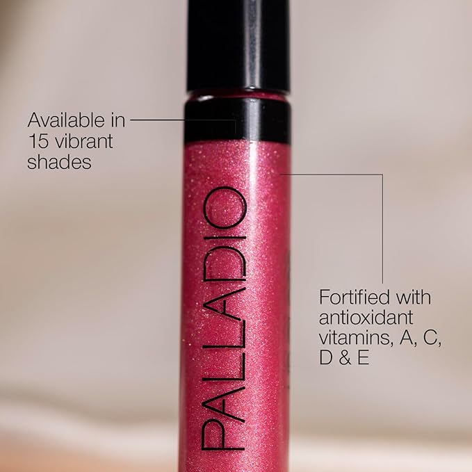 Palladio Lip Gloss, Pink Candy, Non-Sticky Lip Gloss, Contains Vitamin E and Aloe, Offers Intense Color and Moisturization, Minimizes Lip Wrinkles, Softens Lips with Beautiful Shiny Finish