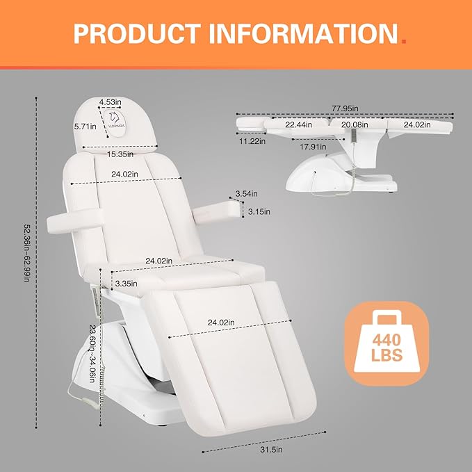 Electric Tattoo Chair with 3 Motors for Esthetician, Height Adjustable Facial Bed for Client, 660Lbs Capacity Facial Massage Bed for Beauty Spa