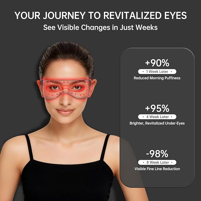 Red Light Therapy for Eyes, LED Eye Mask for Under Eye Bags, Puffiness & Dark Circles, Infrared Light, Women/Men Anti-Aging Rejuvenation Skincare in 3 Mins A Day, Auto-timing, Black