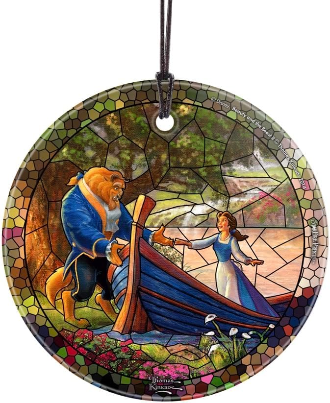 Thomas Kinkade Studios – Disney – Beauty and the Beast – Boat Ride – 3.5” Starfire Prints Hanging Glass Print Accessory – Officially Licensed Collectible - Ideal For Gifting and Collecting