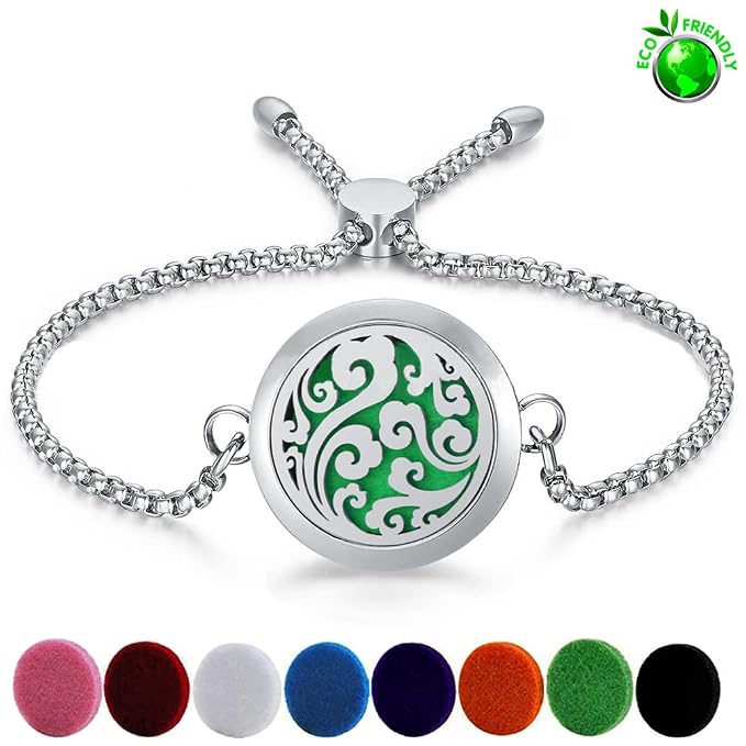 Essential Oil Diffuser Bracelets 25mm Diffuser Locket Chain Lucky Clouds Diffuser Bracelet Stainless Steel Bracelet Set Adjustable Jewelry Gift for Women Men