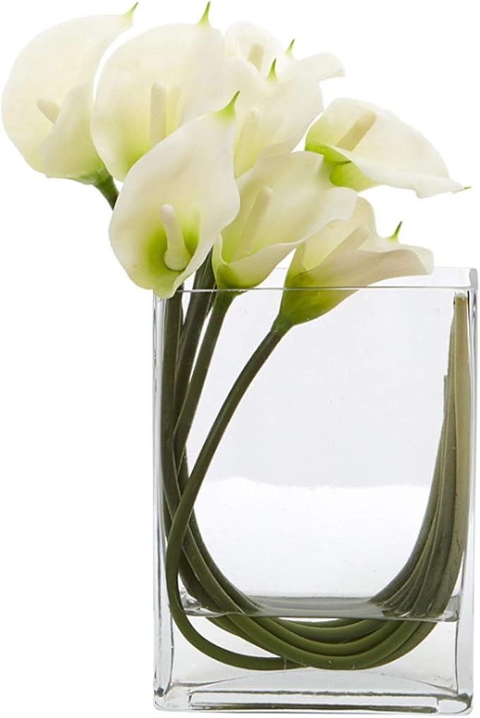 WGV Glass Rectangle Block Vase Bulk, Width x Length 3" x 4", Height 6.5", Clear Floral Planter Container Votive Candle Holder Wedding Party Event, Home Office Decor, 12 Pieces