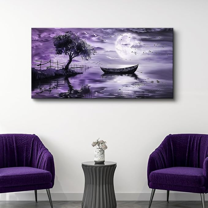 KELIYUAN Wall Art For Living Room Canvas Wall Decor For Bedroom Office Wall Decoration Landscape Paintings Modern Purple Lake View Pictures Artwork Hotel Room Home Decor Ready To Hang 20x40 In
