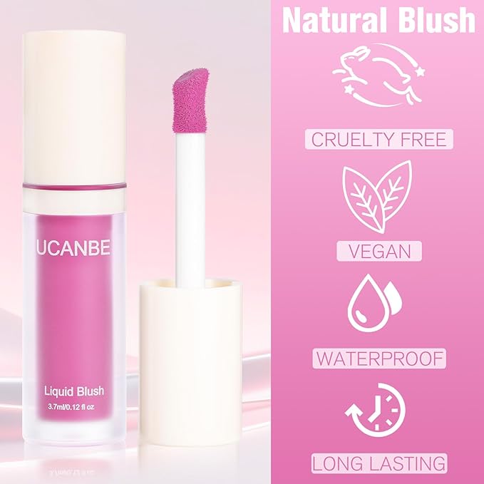 Dewy Liquid Blush for Cheeks, High Pigment Buildable Cream Blush, Long-Lasting Natural Glow - Hydrating Formula Lightweight Makeup Radiant Flushed Cheeks (05 Baby Pink)