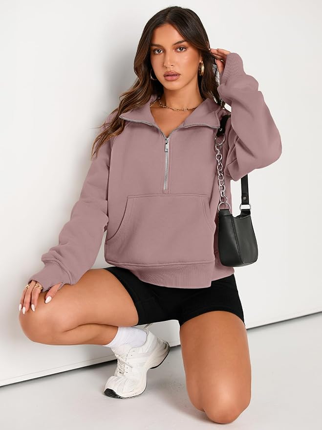AUTOMET Womens Sweatshirts Half Zip Fleece Pullover Fall Outfits | Fall Fashion Clothes 2026,Cropped Sweatshirts,Cute Y2k Tops,Quarter Zipper Sweater,Winter Loungwear Outfits