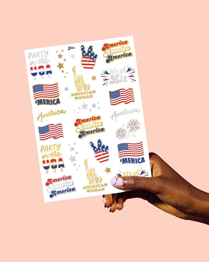 xo, Fetti Fourth of July Decorations Tattoos - 34 styles | Red White and Blue Party Supplies, 4th of July, USA Flag, Memorial Day, Independence Day, Labor Day