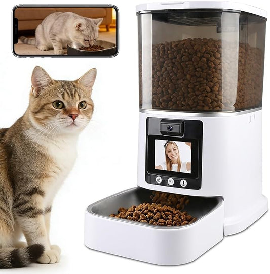 Automatic Cat Feeder with Camera Two-Way Video/Autio 5G WiFi, 5L | 3MP HD, Custom Voice, APP Control Automatic Dog Feeder with Night Vision, Cat Food Dispenser, Automatic Feeder Cat Dry Food