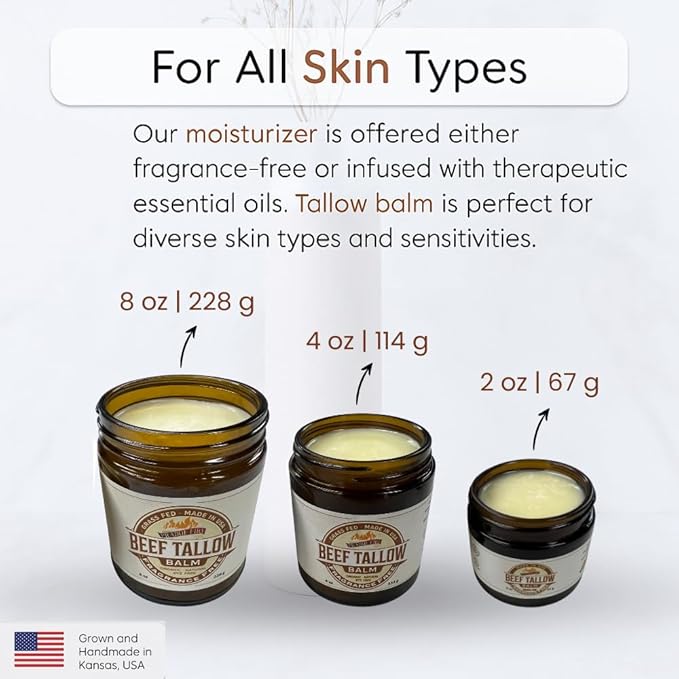 Grass Fed Beef Tallow Balm - 8 oz - Made in USA - Organic Grass Fed and Finished - Moisturizing Skin Care Orange