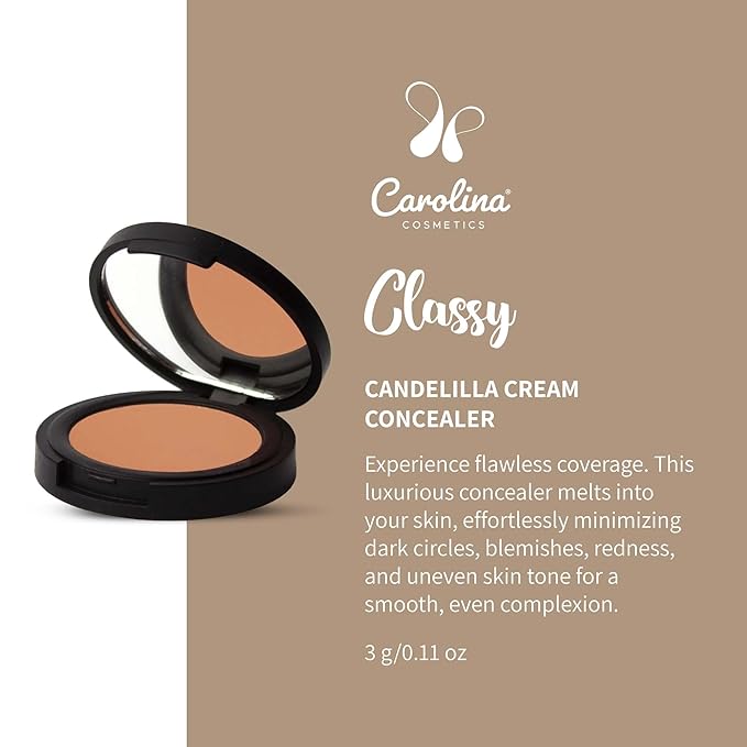 Carolina Cosmetics - Candelilla Cream Concealer in Classy Color - Vegan, Non-GMO - Minimizes Dark Circles, Blemishes & Uneven Skin Tone - 0.11 oz