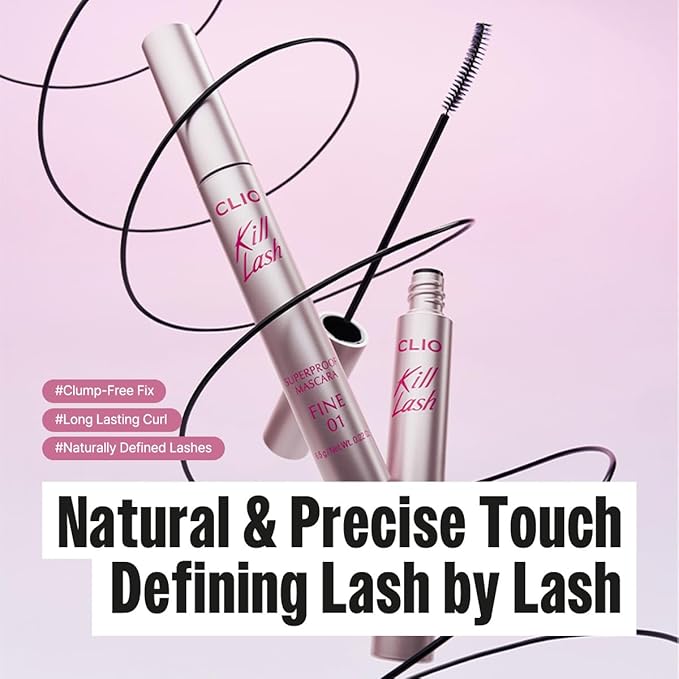 CLIO Kill Lash Superproof Mascara Fine, Waterproof Fixing Mascara, Natural Defining Look, Long-Lasting & Lengthening, Clump & Smudge-Free, for Sensitive Eyes, Korean Makeup Beauty (03 MUTE EARL GREY)