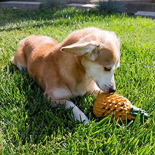 Youngever Pineapple Dog Treat Toys for Pet Teeth Cleaning, Chewing, Fetching, Tough Toy for Aggressive Chewers, Treat Food Dispensing Toys (Large 6.3 inch)