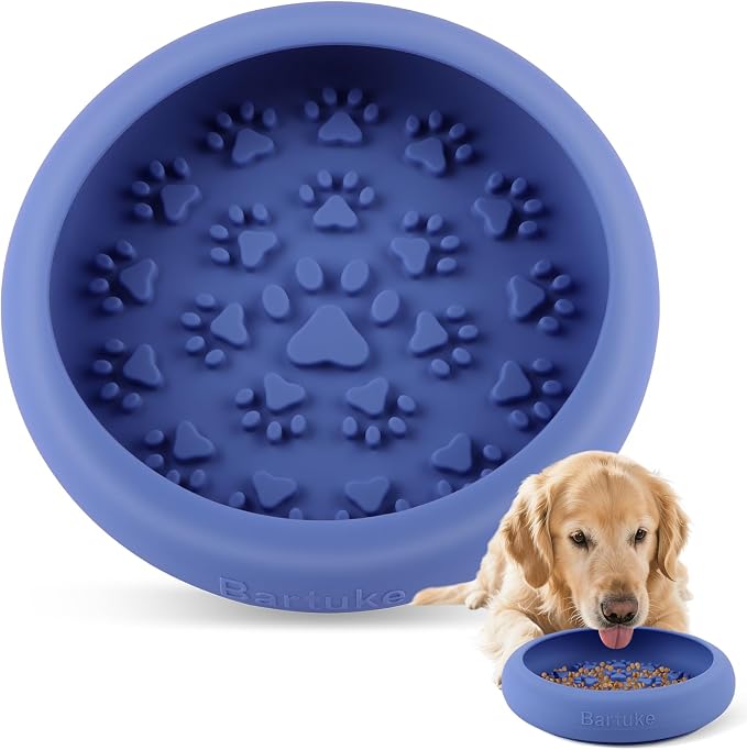 Silicone Dog Lick Bowl, Slow Feeder Dog Bowls with Strong Suction, Blue