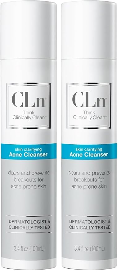 CLn® Acne Cleanser-Facial Cleanser with 0.5% Salicylic Acid to Eliminate Blackheads & Breakouts, Oil-Free & Fragrance-Free, 3.4 fl. oz. (Pack of 2)