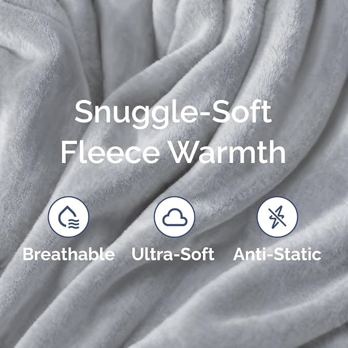 Fleece Blanket Queen Size - Ultra-Soft Warm Flannel Fleece Blanket - Grey | Soft, Warm, Outdoor Picnic Blanket for Camping, Travel, Lightweight, Cozy, Anti-Static, Home Decor Gifts for Men & Women