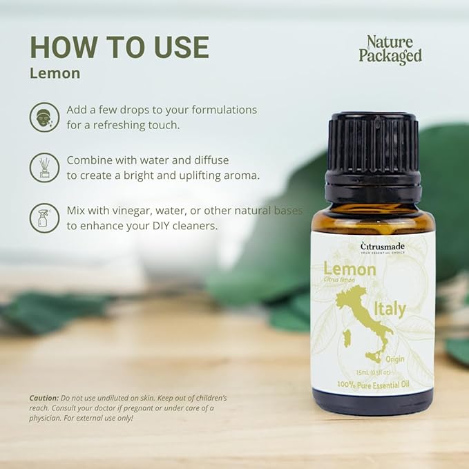 Lemon Essential Oil - Direct from Citrusmade Southern Italy - Cold Pressed - Aceite de Limón for Aromatherapy, Massage, Diffuser, DIY Candle and Soap Making - 2lbs