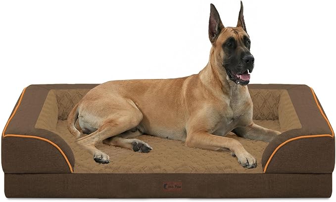 Waterproof Orthopedic Dog Bed for Extra Large Dogs, 53x42in, Brown | Orthopedic Foam Relieves Joint Pressure, Bolsters Supports Head And Neck, Washable Cover, Non-Slip Bottom