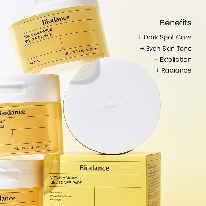 Biodance Vita Niacinamide Gel Toner Pads, Dark Spot Corrector, Evening Skin Tone, Hydrating for Sensitive Skin, Gentle Exfoliating Toner Pads with Vitamin C, Korean Skincareㅣ4.93 fl.oz.(140g)*60Pads