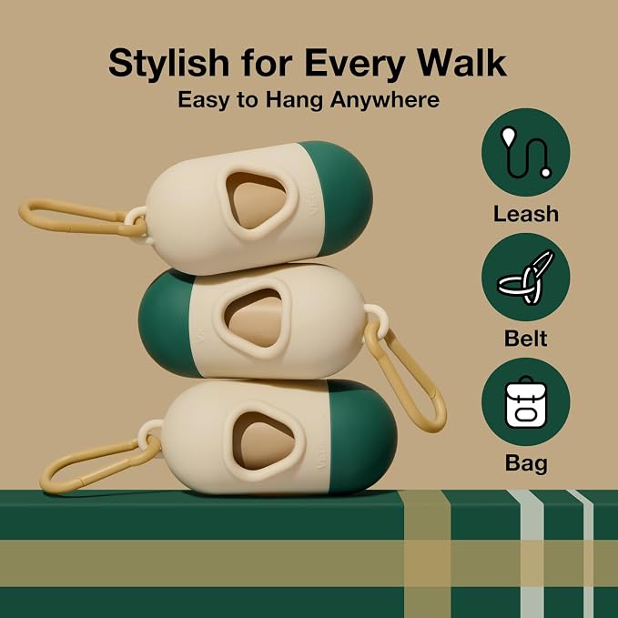 VETRESKA Dog Poop Bags Dispenser with 105 Bags, Leak Proof and Extra Thick | Pet Waste Bags for Dog Walking and Cat Litter, Sandalwood & Almond Scented