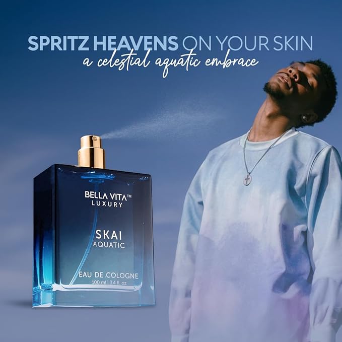 Bellavita Luxury SKAI Eau de Cologne | 100 ml (3.4 fl.oz.) | Perfume for Men and Women | Citrus, Bergamot, Clary Sage, and Patchouli Notes | Long Lasting Unisex Fragrance