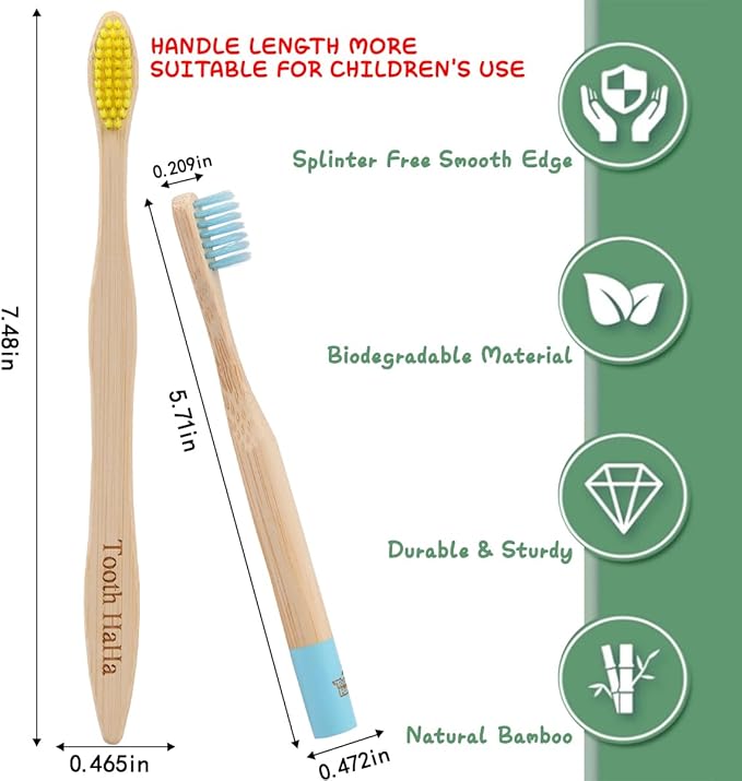 Tooth HaHa Kids Bamboo Toothbrushes, BPA-Free Soft Bristles, Eco-Friendly Natural Wooden Toddler Toothbrush, 6-Pack Travel Toothbrushes Set for Children