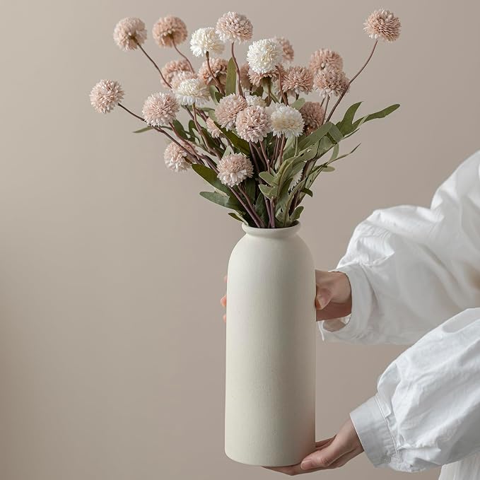 Ceramic Vase Set-3, Large Flower Vases for Decor, Modern Boho Farmhouse Style, 10.4 Inch Tall, 4 Inch Width, Beige Color, Decorative Vases for Pampas Grass, Dried Flowers and Fresh Flowers (XL Beige)