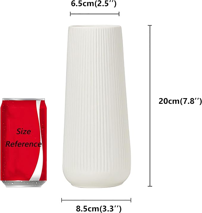 Ceramic Vase for Flower, Pampas Grass Vase, 7.8''H Ribbed Decor Vase, White | Nordic Minimalist Flower Vase, White Modern Home Office Decor Vases, For Living Room, Dining Table, Bedroom, Kitchen Shelf