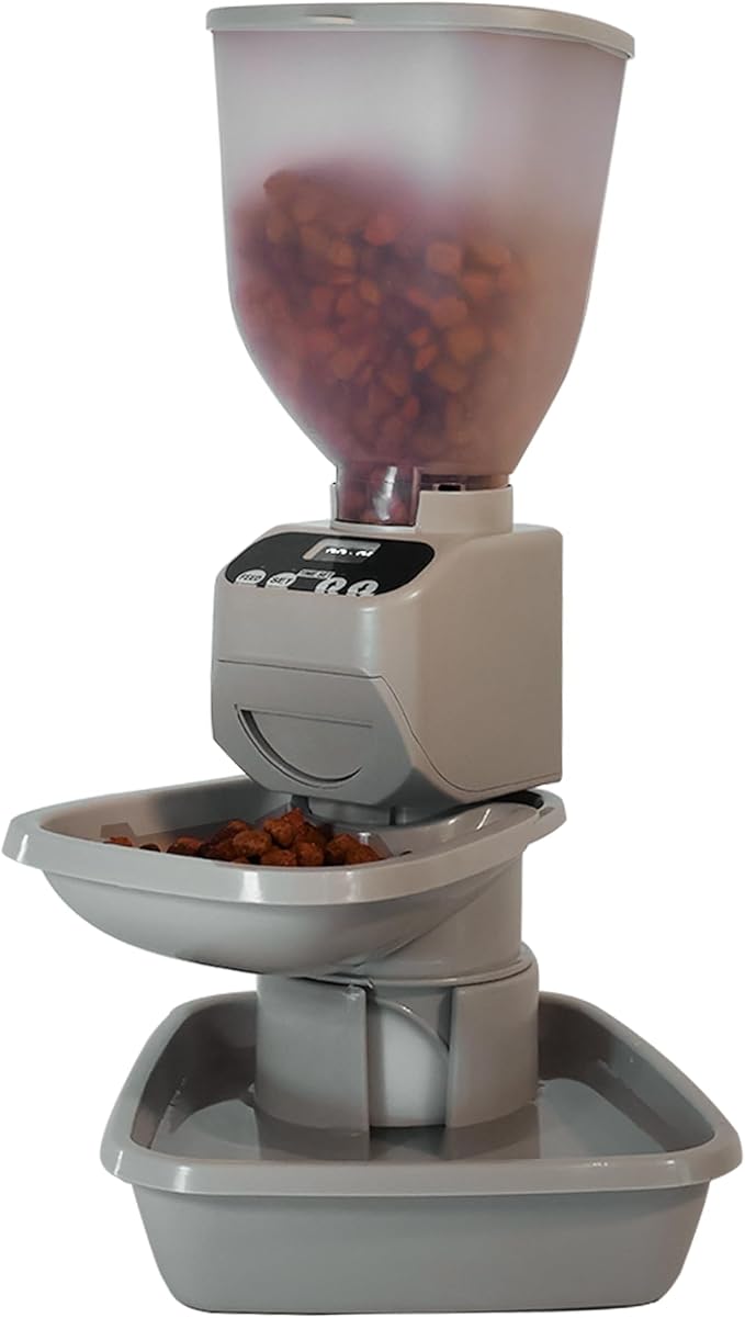 Feeding Friend® Automatic Dog & Cat Food Feeder with Water Dispenser, Portion Control, OLED Display, Anti-Jam Design, Battery Operated, for Pets 4–15 lb, Taupe