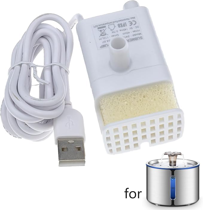 BOORCA Replacement Pump for Cat Water Fountain Dog Water Dispenser Ultra Quiet Long Lifespan Water Pump, LED Lights