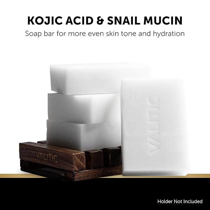 VALITIC Snail Mucin Cleanser Soap Bar with Turmeric and Kojic Acid Dark Spot Corrector – Anti Aging and Purifying Skin Care Snail Secretion for Intense Hydration and Moisturization – 4 Pack