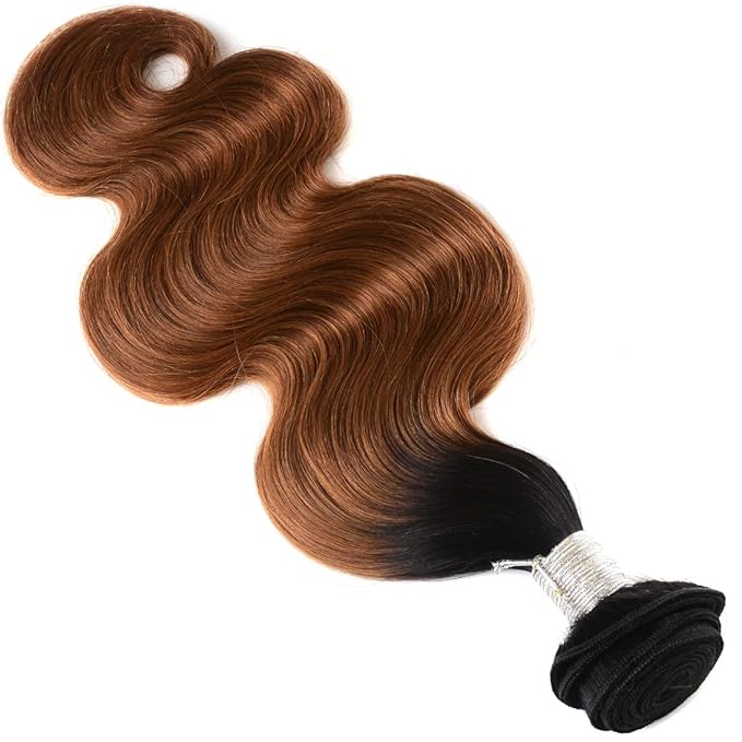 Ombre Human Hair Bundles 1b/30 Two Tone Brazilian Virgin Body Wave Human Hair Ombre 3 Bundles 16 18 20inch Weaves Extensions for Women 100% Unprocessed Bundles