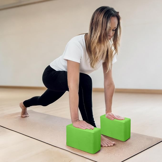 Yoga Blocks 2 Pack, Premium Yoga Brick Foam Blocks to Improve Strength, Flexibility & Balance, Light Weight - Safe and Stable Support for Yoga, Pilates, Meditation & Stretching