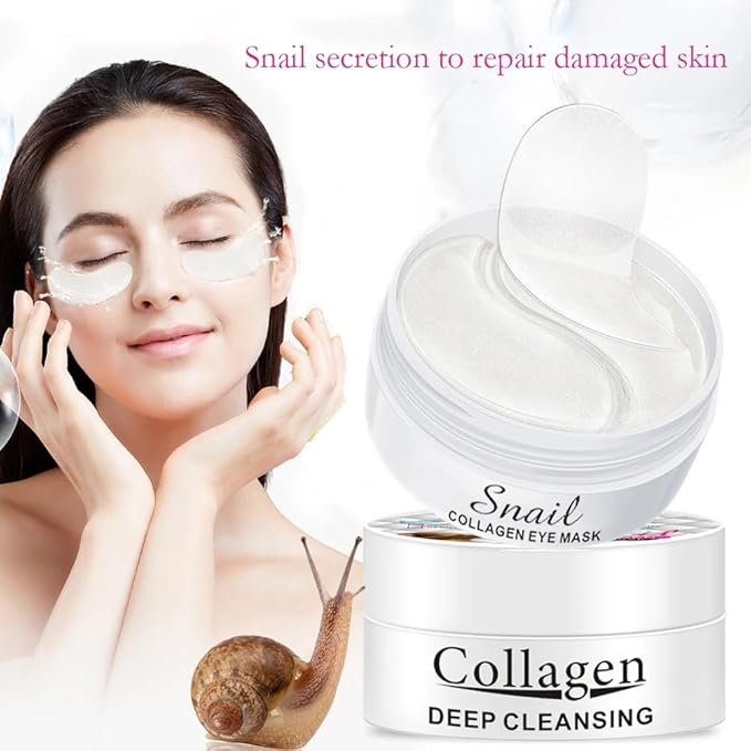 DISAAR Beauty Snail Collagen Eye Mask Patches – Deep Cleansing, Anti-Aging Under Eye Pads for Dark Circles, Puffiness & Wrinkles – Hydrating Gold Foil Eye Treatment, 60pcs (30 Pairs)