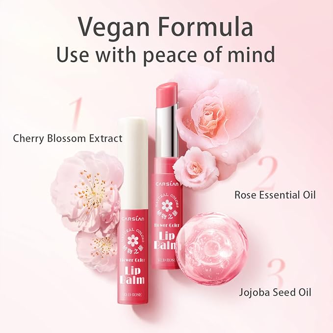 CARSLAN Rose Moisturizing Lipstick Nutritious Lip Balm - Longlasting Repair Dry Chapped Lip, 08, 1 count