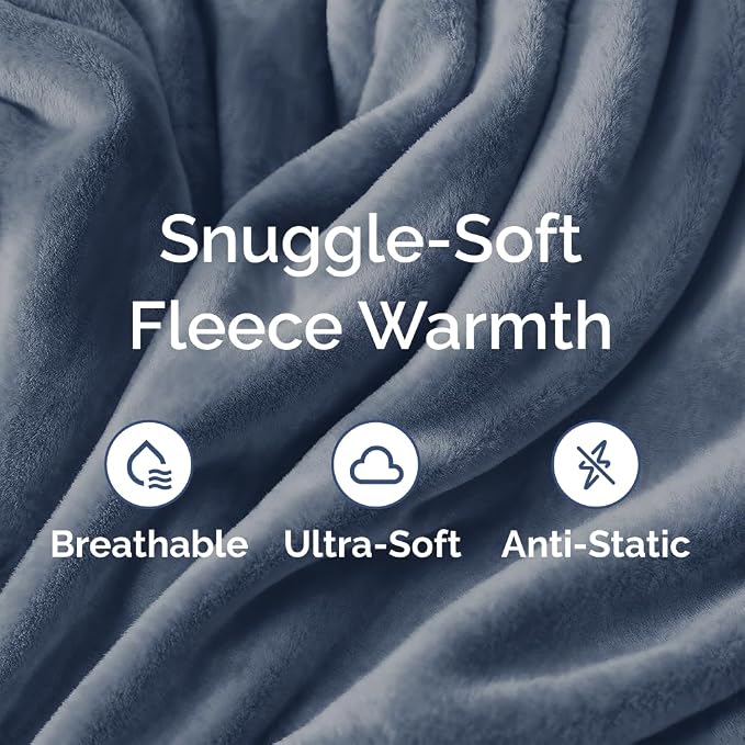Fleece Blanket Twin Size - Ultra-Soft Flannel Fleece Blanket - Washed Blue | Soft, Warm, Outdoor Picnic Blanket for Camping, Travel, Lightweight, Cozy, Anti-Static, Home Decor Gifts for Men & Women