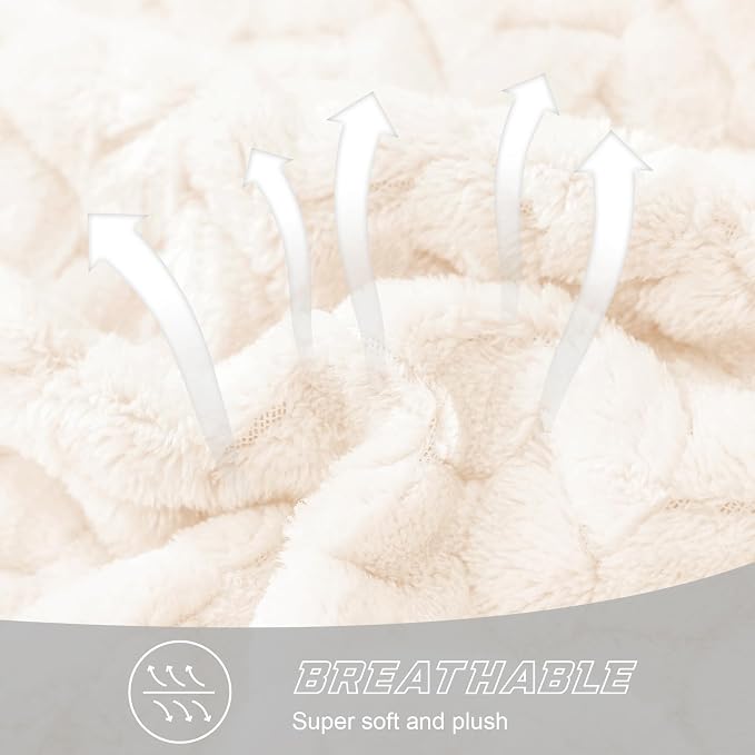 Exclusivo Mezcla Soft Fleece Bed Blanket King Size, 90”x104”, Off White | Cozy Fluffy Lightweight Blankets for Summer, Decorative Plush Flannel Throws for Living room, Bedroom with Leaves Pattern