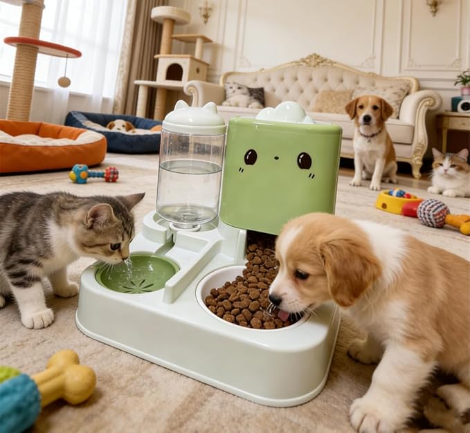 Pet Automatic Feeder Cat Dog Feeding Bowl Food Water Dispenser with Refillable Storage Container Large Capacity Rabbit Feeder Watering Bowls (Pink)