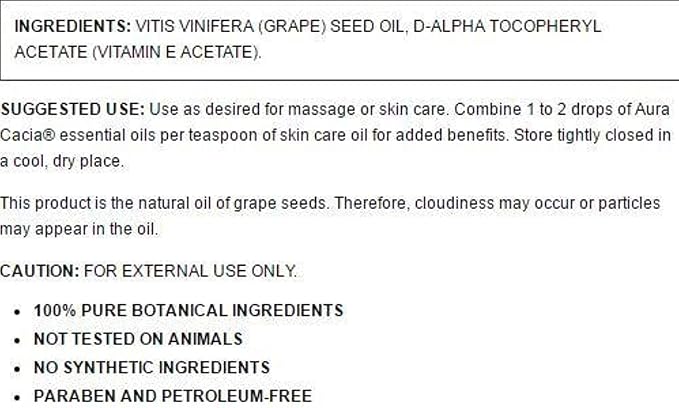 Aura Cacia Grapeseed Skin Care Oil | GC/MS Tested for Purity | 118ml (4 fl. oz.) (Pack of 2)