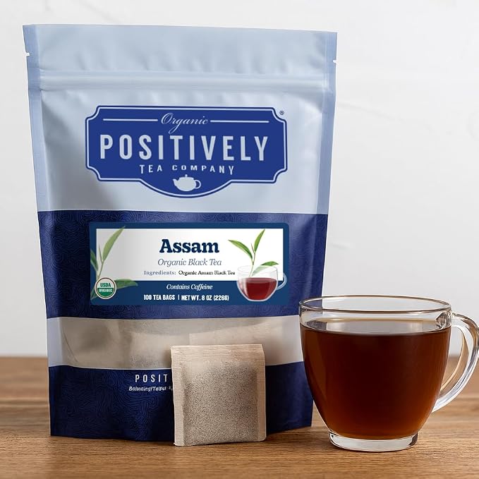 Organic Positively Tea Company, Assam Black Tea Bags, 100 Count, Eco-Friendly Tea Bags, Non-GMO