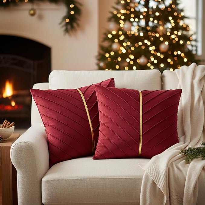 Velvet Throw Pillow Covers 26x26 inch Pack of 2 Gold Decor Red