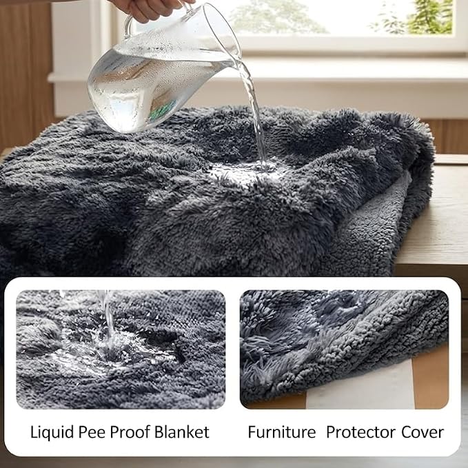 Dog Blanket Waterproof Fluffy Faux Fur Blanket Pet Blankets Liquid Pee Proof Throw Blanket for Couches Beds Sofa Reversible Furniture Protector Cover Cozy Washable 28"x20" Grey